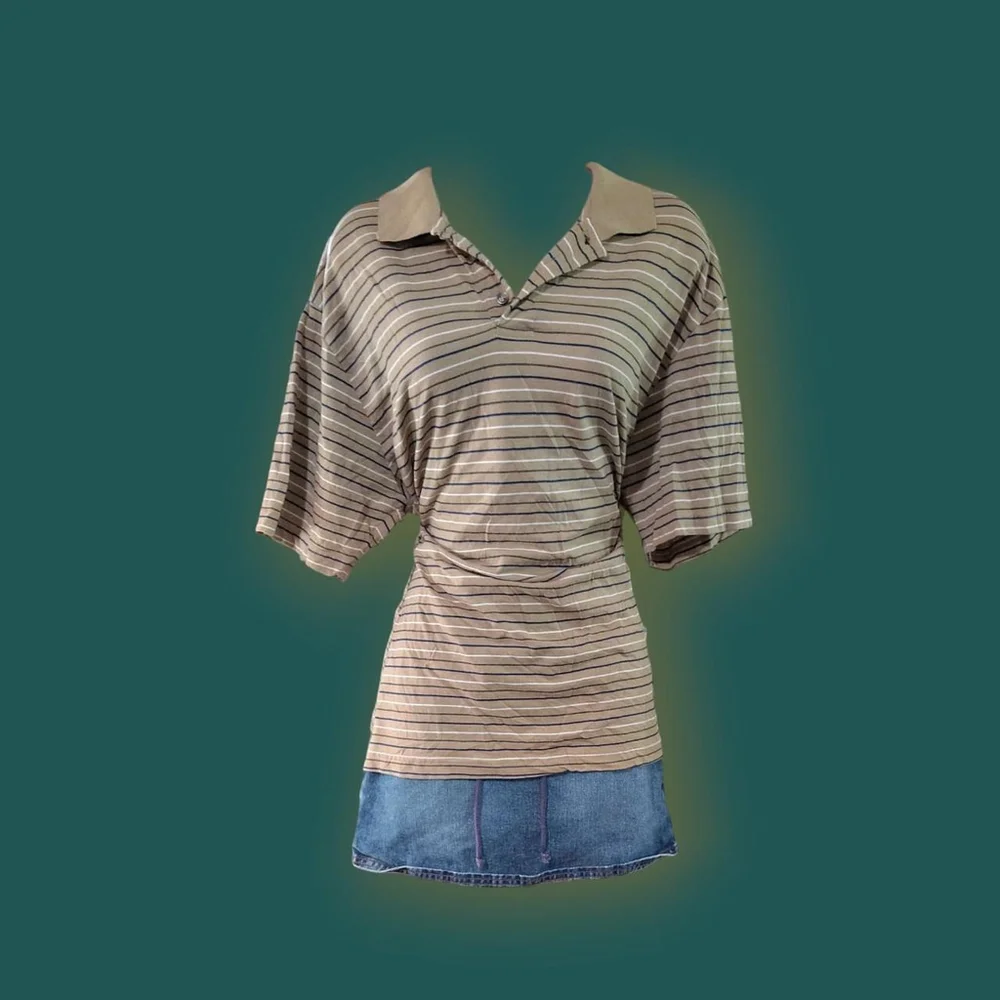Vintage knights bridge brown,blue, white striped short sleeve polo shirt
